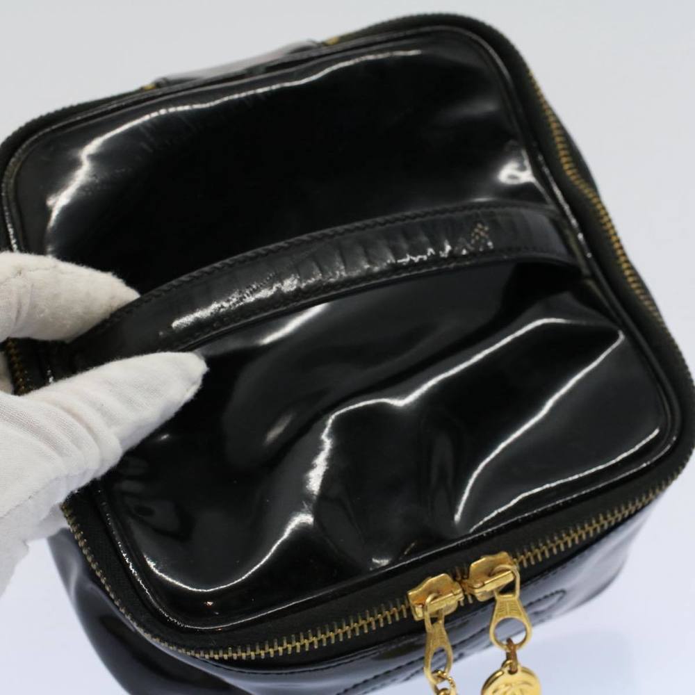CHANEL Vanity Cosmetic Pouch Patent leather Black CC Auth yb378 - Picture 6 of 16